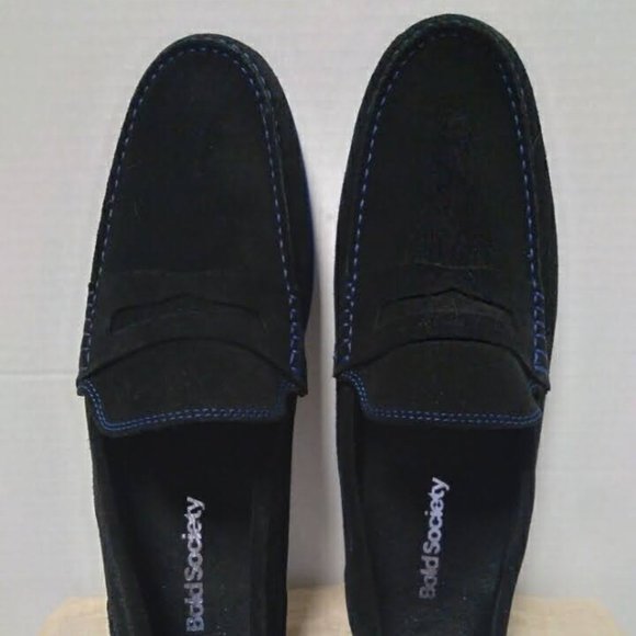 New Bold Society Men\'s Black Italian Handmade Suede Loafers w/Blue Soles Size 11 main image 5